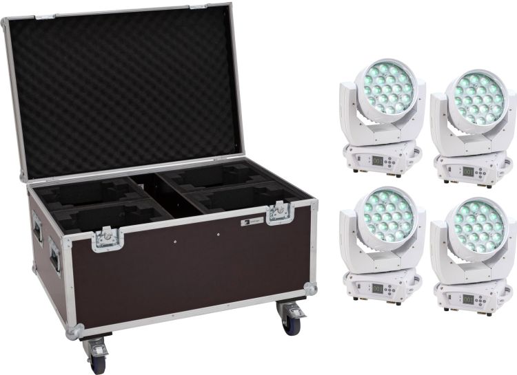 EUROLITE Set 4x LED TMH-X4 Moving-Head Wash Zoom ws + Case mit Rollen
