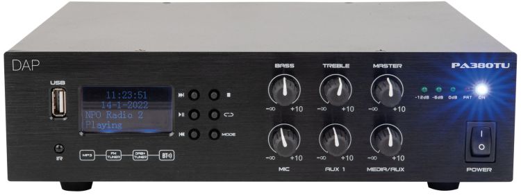 DAP-Audio PA-380TU 80 W 100 V Verstärker Bluetooth 5.0, USB, Mikrofon (6,3-mm-Klinke), AUX (Cinch) -B-Stock-