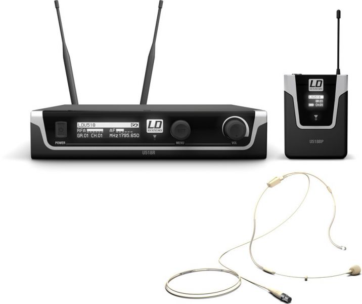 LD Systems U518 BPHH Funkmikrofon System mit Bodypack und Headset beige