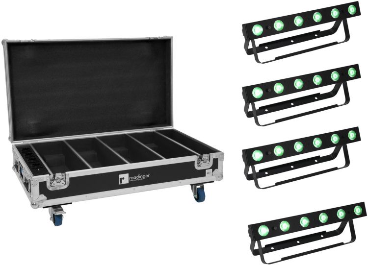 EUROLITE Set 4x AKKU Bar-6 QCL + Flightcase mit Ladefunktion