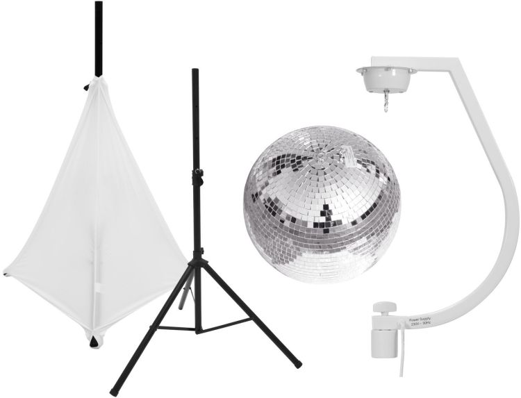 EUROLITE Set Spiegelkugel 30cm mit Stativ und Segel weiß