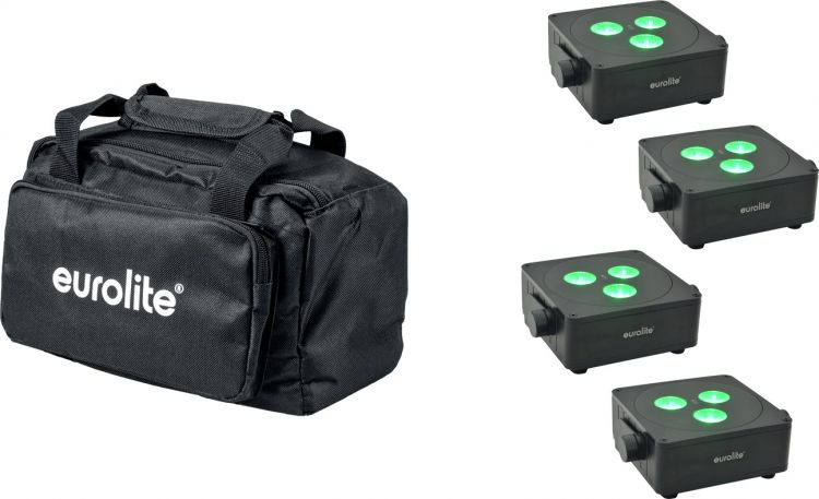 EUROLITE Set 4x AKKU IP Flat Light 3 sw + Soft-Bag