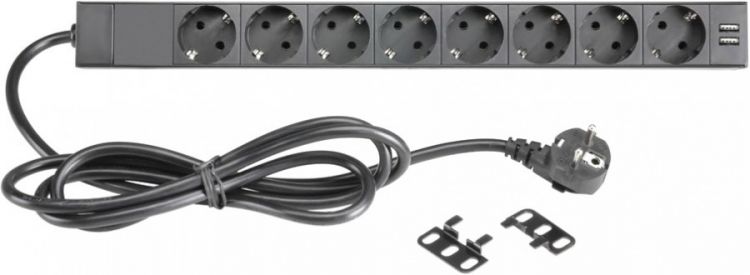 Adam Hall 19" Parts 87471 8-fach Steckdosenleiste mit Schalter und 2 USB-L