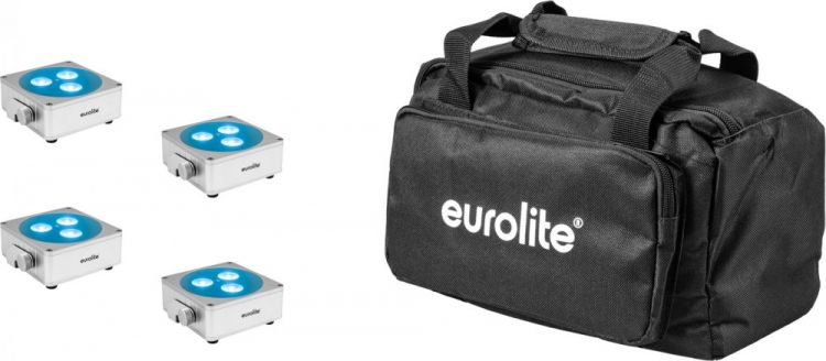 EUROLITE Set 4x AKKU Flat Light 3 sil + Soft-Bag