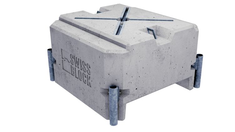 SwissBlock® Mini Event-Block mit ausziehbaren Auslegern - Betongewicht 0,8 x 0,8 x 0,5m, ca.600kg