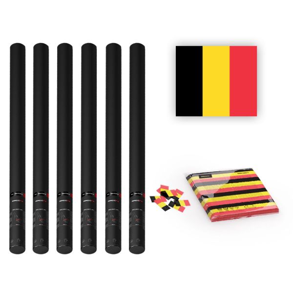 Magic FX Slowfall Konfetti Flagge Belgien  55x35mm- 1kg + 6x Handbetriebene Kanone PRO 80cm - Leer