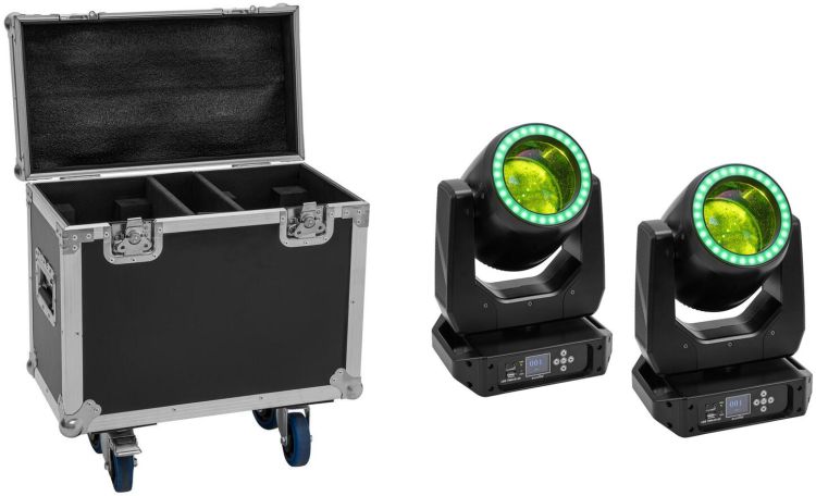 EUROLITE Set 2x LED TMH-B120 Hypno Moving-Head Beam + Flightcase mit Rollen