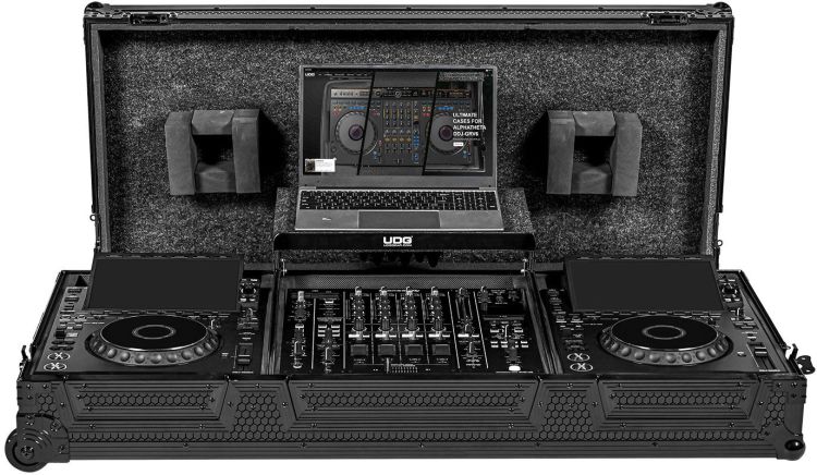 UDG Ultimate Flight Case Set AlphaTheta CDJ-3000X/DJM-A9 Schwarz Plus (Laptop-Ablage + Rollen)