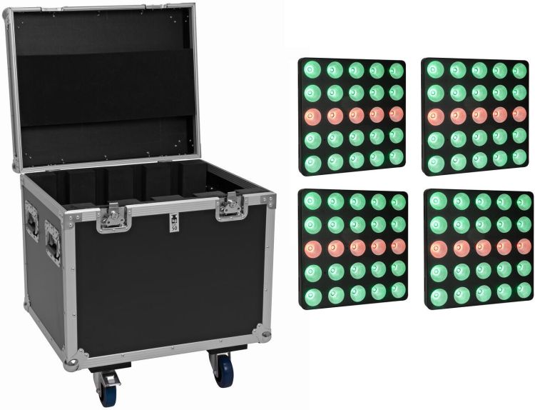 EUROLITE Set 4x LED Pixel Matrix Panel 5x5 RGB/WW + Flightcase mit Rollen