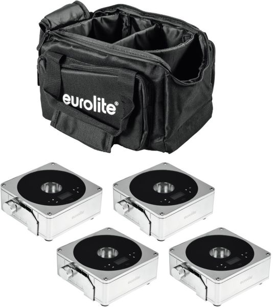 EUROLITE Set 4x AKKU Flat Light 1 chrom + Soft-Bag