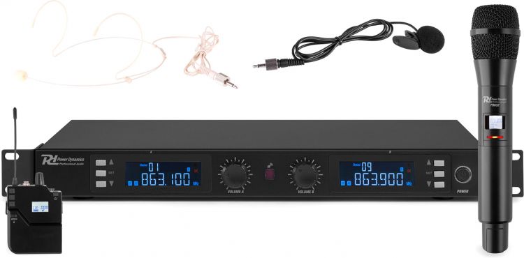 Power Dynamics PD632C 2x 20-Kanal-Digital-UHF-Drahtlos-Mikrofonsystem-Kombi
