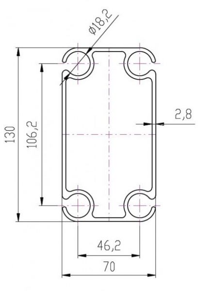 Riggatec Kederprofil 70 x 130 mm, pro Meter