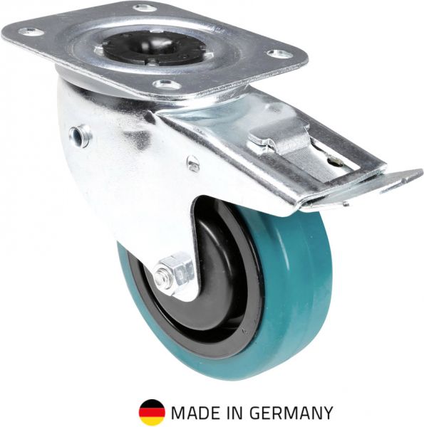Tente 37038 - Lenkrolle 100 mm mit petrolfarbigem Rad, Feststeller und Richtungsselbststeller