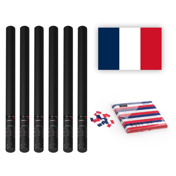 Magic FX Slowfall Konfetti Flagge Frankreich 55x35mm- 1kg + 6x Handbetriebene Kanone PRO 80cm - Leer