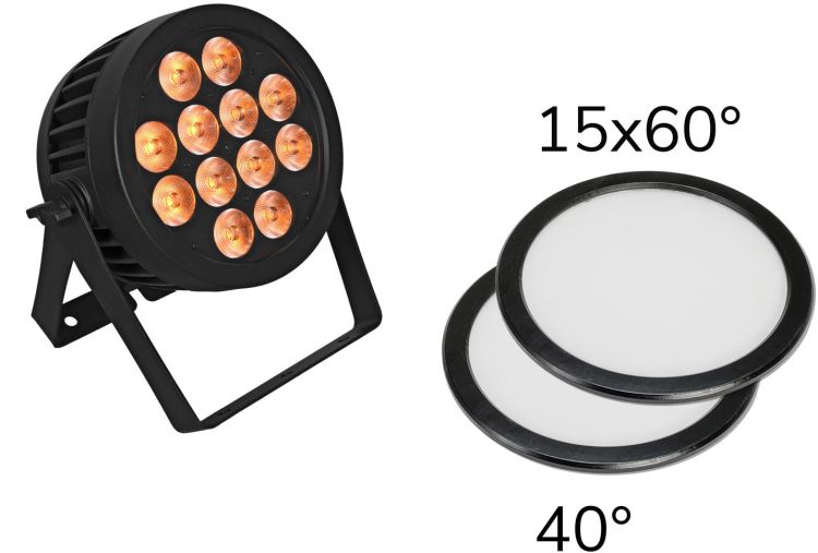 EUROLITE Set LED IP PAR 12x8W QCL Spot +2x Diffusorscheibe (15x60° und 40)