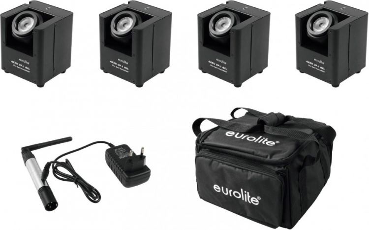 EUROLITE Set 4x AKKU UP-1 + SB-4 Soft-Bag + QuickDMX Funksender