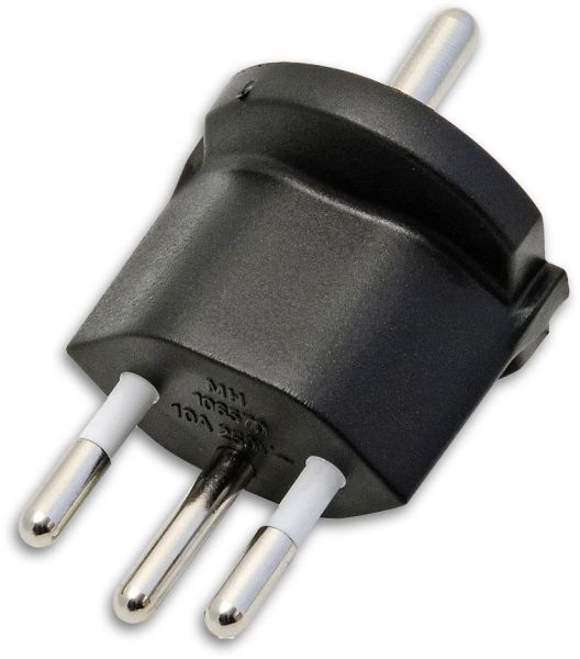 ISOLED Fixadapter CH Typ 12 auf Schuko CEE 7/7, schwarz, nicht demontierbar, 10A