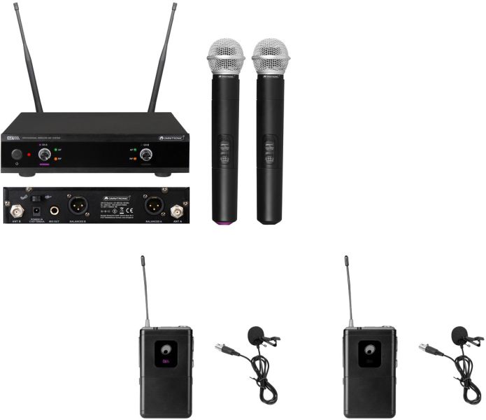 OMNITRONIC Set UHF-E2 Funkmikrofon-System + 2x BP + 2x Lavaliermikrofon 531.9/534.1MHz
