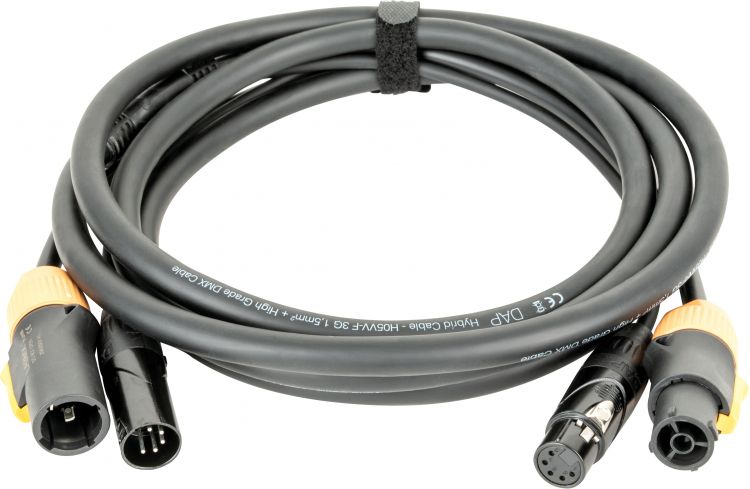 DAP-Audio FP23 Hybrid Cable - Power Pro True & 5-pin XLR - DMX / Power 1,5 m, schwarze Ummantelung