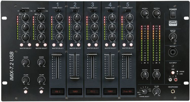 DAP IMIX-7.2 USB 7 Kanal 2 Zonen Installations Rack Mixer