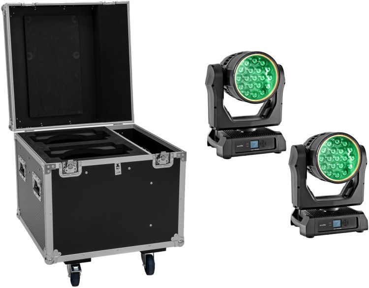 EUROLITE Set 2x LED IP TMH-W285 Hypno Moving-Head Wash + Flightcase mit Rollen