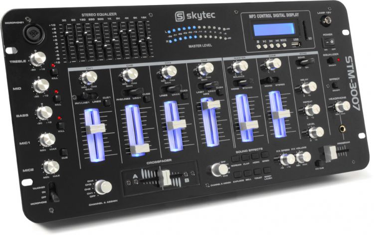 Skytec STM-3007 6-Kanal Mischpult SD/USB/MP3/LED/BT 19"