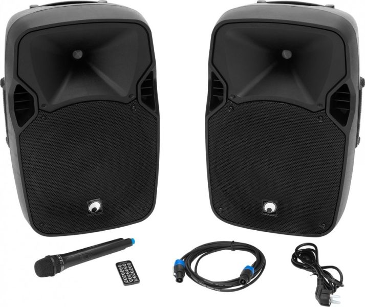 OMNITRONIC XFM-212AP Aktives 2-Wege Lautsprecherset mit Funkmikrofon -B-Stock-