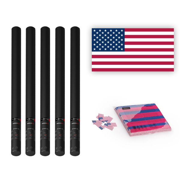 Magic FX Slowfall Konfetti Flagge USA  55x35mm- 1kg + 6x Handbetriebene Kanone PRO 80cm - Leer