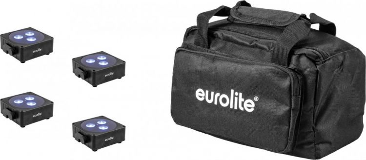EUROLITE Set 4x AKKU Flat Light 3 sw + Soft-Bag