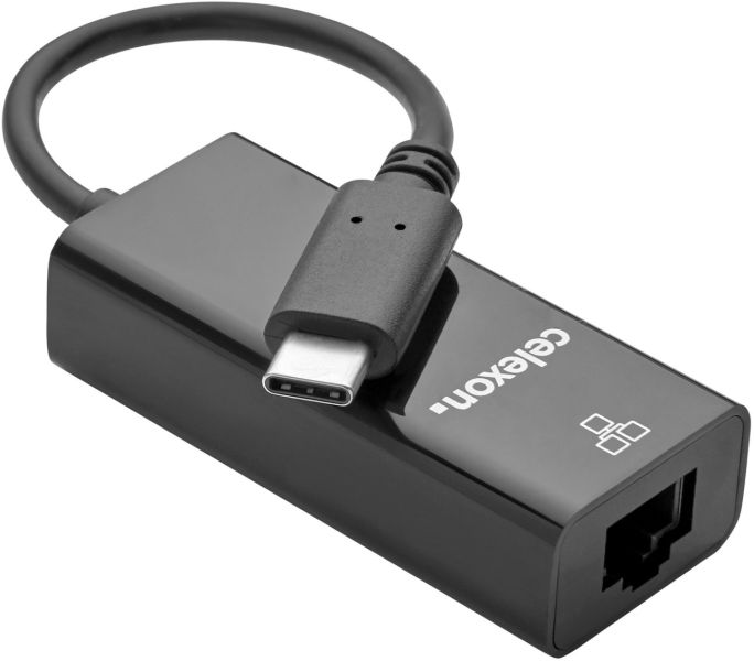 celexon USB-C auf Ethernet M/F Adapter, schwarz