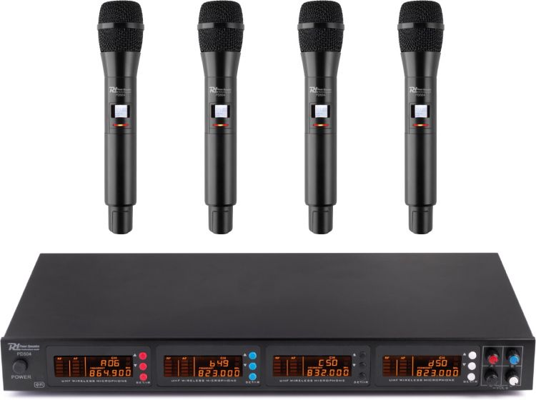 Power Dynamics PD504H 4x 50-Kanal-UHF-Drahtlosmikrofonset mit 4 Handmikrofonen