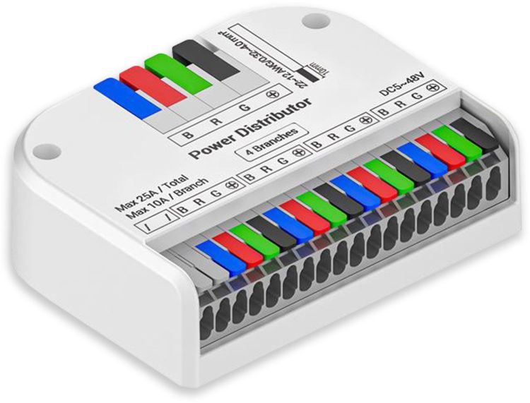 ISOLED PowerSplitter 4-pol. x 4, 5-48V DC, 0.5mm² - 3mm² (6-10A) auf 0.25 - 1,5mm² (3-10A)