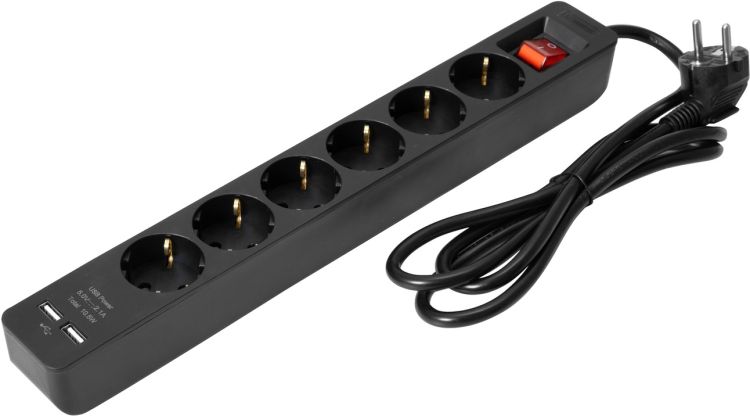 EUROLITE Steckdosenleiste ON-1 6-fach + 2 USB sw