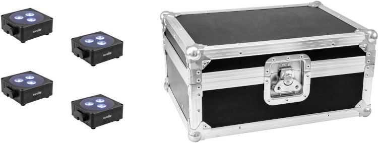 EUROLITE Set 4x AKKU Flat Light 3 sw + Case