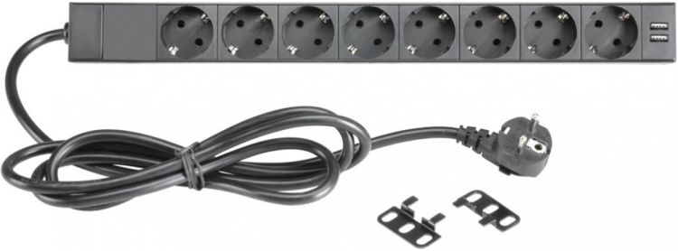 Adam Hall 19" Parts 87471 8-fach Steckdosenleiste mit Schalter und 2 USB-L