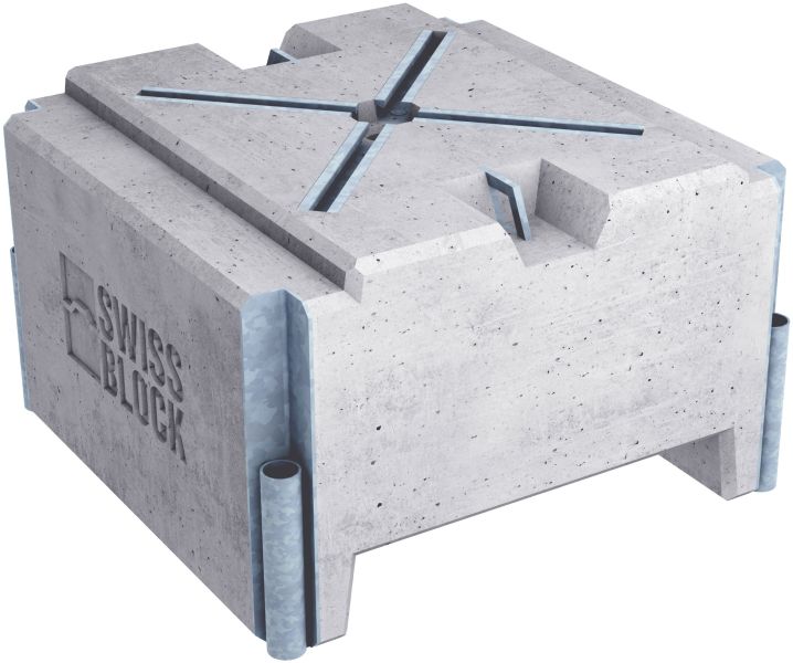 SwissBlock® Mini Event-Block mit Spindelaufnahmen - Betongewicht 0,8 x 0,8 x 0,5m, ca. 600kg