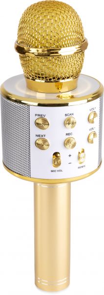 Max KM01 Karaoke-Mikrofon mit eingebauten Lautsprechern BT/MP3 Gold