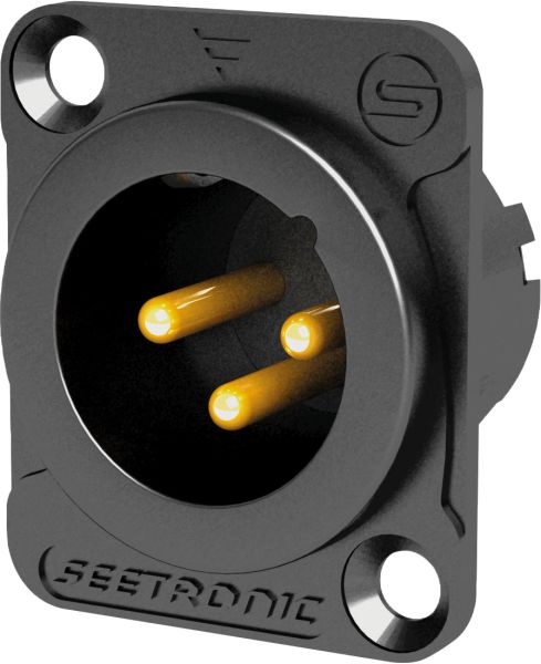 Seetronic XLR 3P Chassis, male Goldkontakte, schwarzes Gehäuse