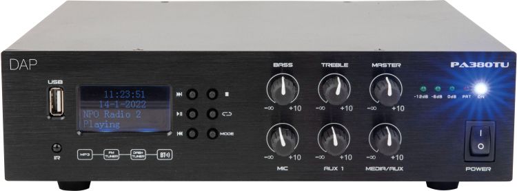 DAP-Audio PA-380TU 80 W 100 V Amplifier Bluetooth 5.0, USB, Mikrofon (6,3 mm Klinke), AUX (RCA)