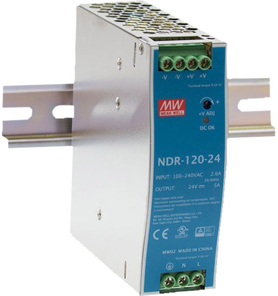 Meanwell DIN Rail Power Supply 120 W/24 VDC Mean Well NDR-120-25