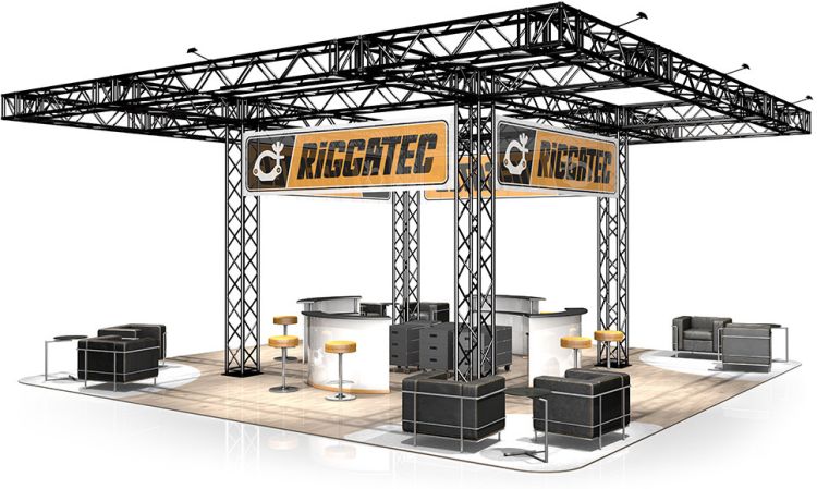 Messestand FD 44 - 10 x 10 x 4,4 m (LxBxH) - 100 m² RAL9005 - Schwarz - Seidenmatt