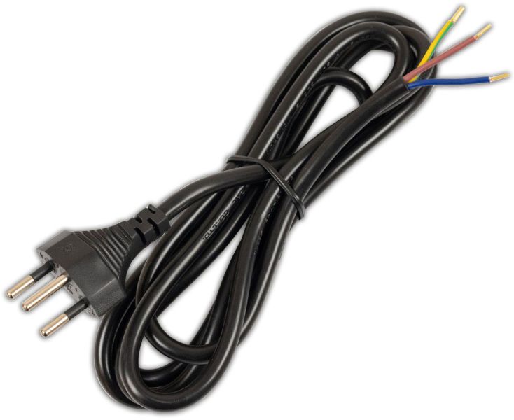 ISOLED Anschlussleitung 1,5m mit Stecker Typ J - Schweiz, H05VV-F3G0,75mm², schwarz, offene Enden