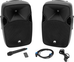 Conjunto de altavoces activos de 2 vías OMNITRONIC XFM-212AP con micrófono inalámbrico