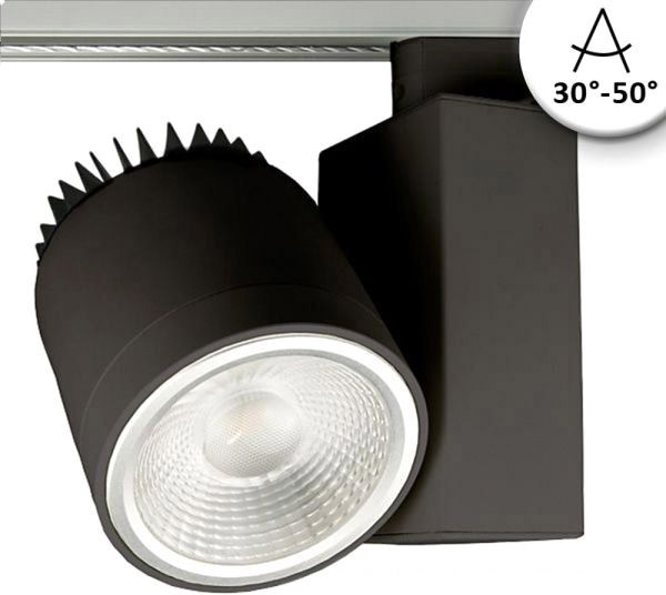 ISOLED 3-PH Schienen-Strahler fokussierbar, 35W, 30°-50°, schwarz matt, 4000K, CRI92