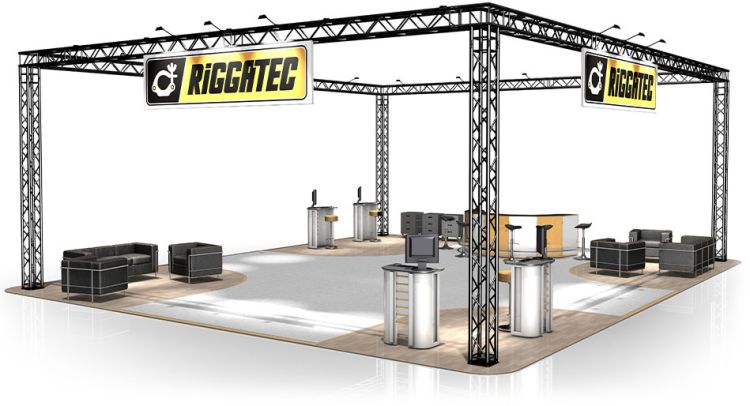 Messestand FD 34 - 12 x 10 x 4,5 m (LxBxH) - 120 m² RAL9005 - Schwarz - Seidenmatt