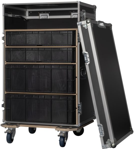 SHOWGEAR Aufbewahrungskoffer 2 mit 4 Kisten und zwei Arbeitsflächen