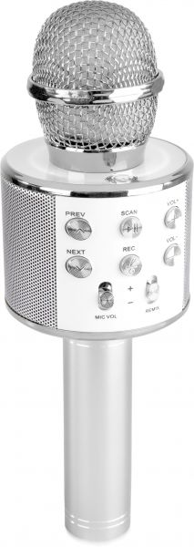 Max KM01 Karaoke-Mikrofon mit eingebauten Lautsprechern BT/MP3 Silber