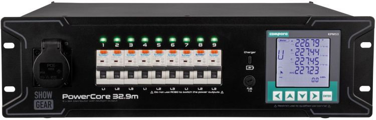 SHOWGEAR PowerCore 32,9 m 1 + 9x Schuko + 1x Multipin H16 Stromverteiler