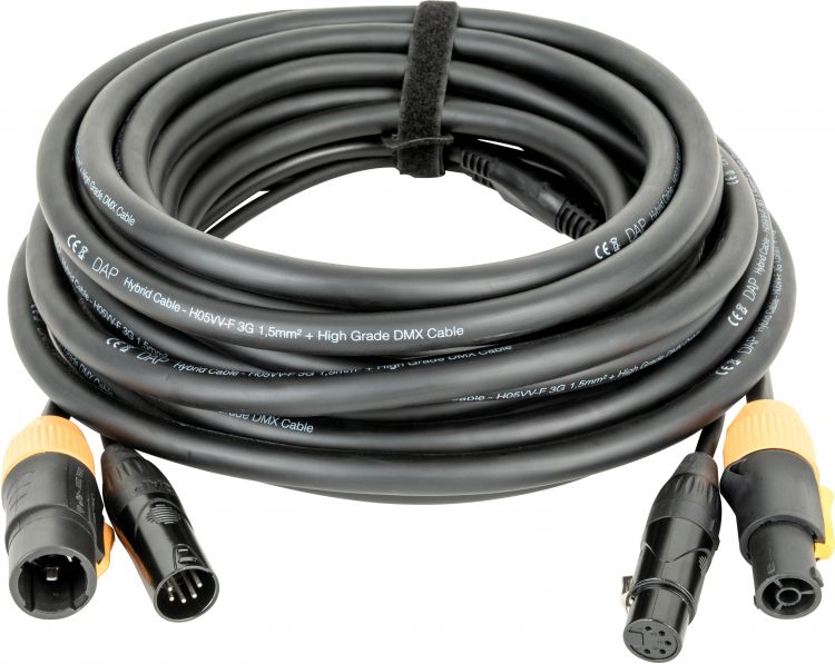 DAP-Audio FP23 Hybrid Cable - Power Pro True & 5-pin XLR - DMX / Power 10 m, schwarze Ummantelung