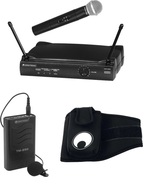 OMNITRONIC Set VHF-250 Funkmikrofonset + Gürtelsender + Armgürtel 179MHz